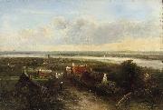 Pieter Janssens A panoramic river landscape painting